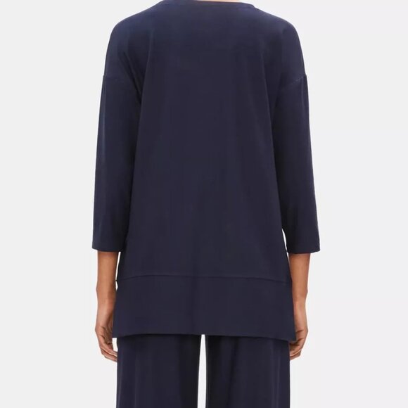 NWT EILEEN FISHER Midnight Navy Light-Weight Washable Stretch Crepe Tunic XS 2 4 - Picture 2 of 6